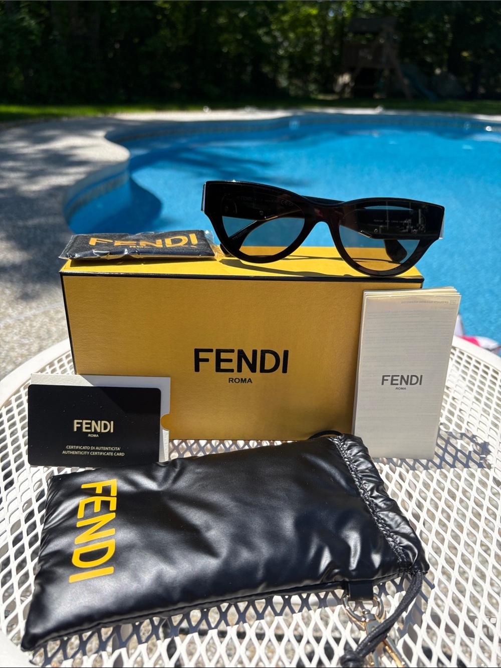 Fendi Black Cat-Eye Sunglasses with Yellow Logo Box
